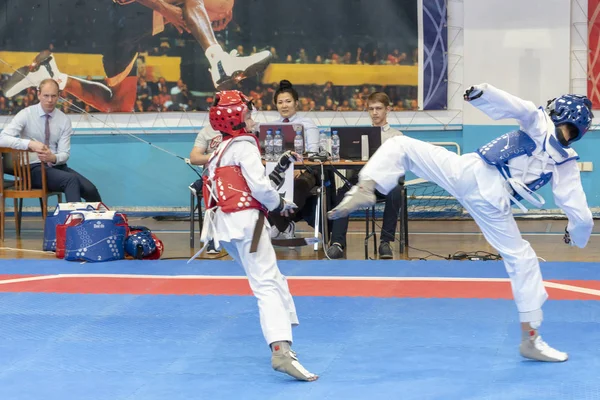 Tscheljabinsk Russischer Verband Mai 2019 Zwei Jungen Blau Roten Taekwondo — Stockfoto
