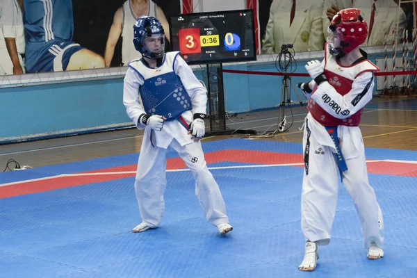 Chelyabinsk Russian Federation May 2019 Two Boys Taekwondo Outfit Blue — Stock Photo, Image