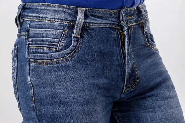 Texture Men Blue Jeans Close Front — Stock Photo, Image