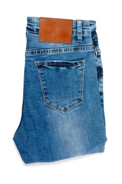 Beyaz arka planda izole kot pantolon, mavi kot pantolon