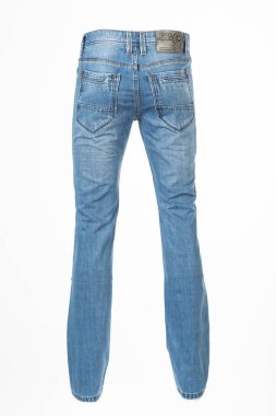 Erkek kot pantolonu, beyaz arka planda izole edilmiş hayalet manken.