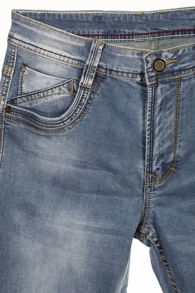 Jeans Azul Isolado Fundo Branco Close — Fotografia de Stock