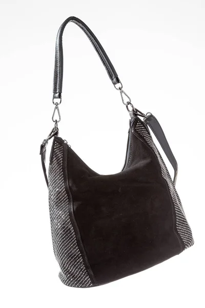 Bolso Mano Cuero Negro Para Mujer Sobre Fondo Blanco — Foto de Stock