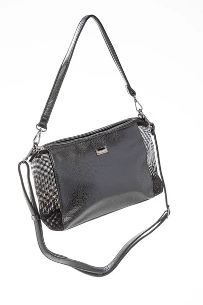 Sac Main Cuir Noir Pour Femme Sur Fond Blanc — Photo