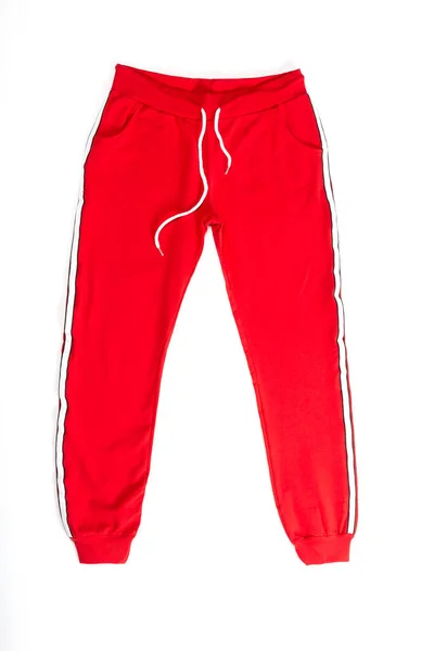 Κόκκινο Παντελόνι Κομμάτι Φωτεινό Παντελόνι Κομμάτι Ρίγες Στις Πλευρές Μπροστινή — Φωτογραφία Αρχείου