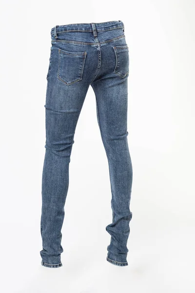 Kvinnors Blå Jeans Isolerad Vit Bakgrund — Stockfoto