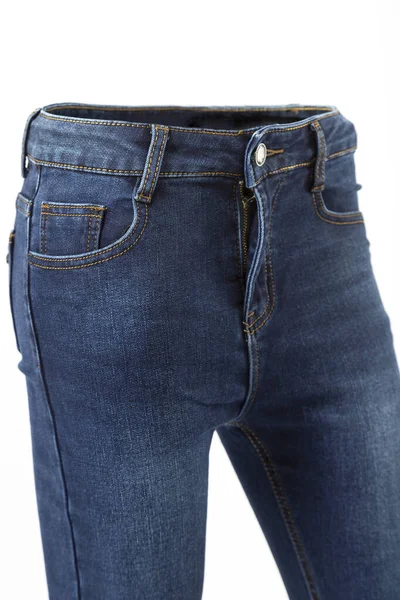 Jeans Aislados Sobre Fondo Blanco Jeans Azules Para Mujer Close —  Fotos de Stock