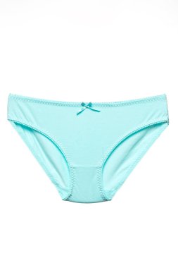 Beyaz arka planda izole edilmiş mavi kadın külotları