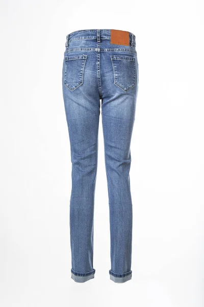 Jeans Azules Maniquí Fantasmal Aislado Sobre Fondo Blanco —  Fotos de Stock