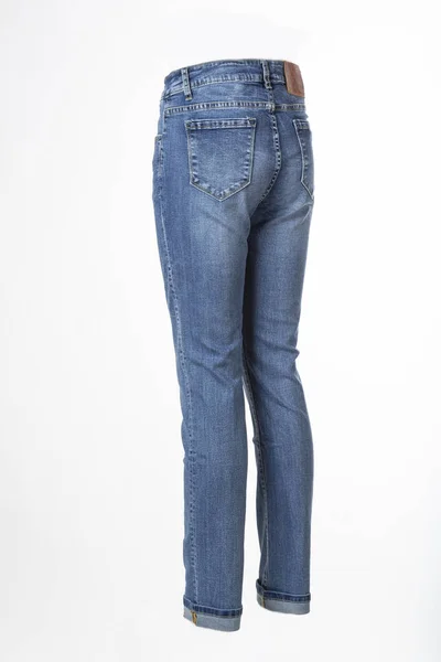Blå Jeans Spöklik Skyltdocka Isolerad Vit Bakgrund — Stockfoto