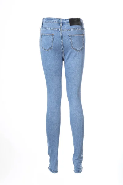 Jeans Azules Mujer Maniquí Fantasmal Aislado Sobre Fondo Blanco —  Fotos de Stock