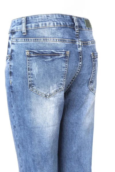 Jeans Azul Manequim Fantasmagórico Isolado Fundo Branco — Fotografia de Stock