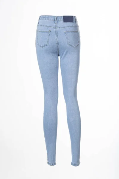 Jeans Azul Isolado Fundo Branco Visão Traseira Manequim Fantasmagórico — Fotografia de Stock