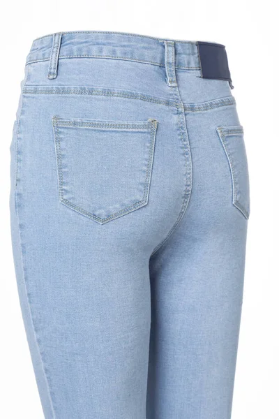 Beyaz Arka Planda Izole Edilmiş Mavi Kot Pantolon Arkadan Yakın — Stok fotoğraf