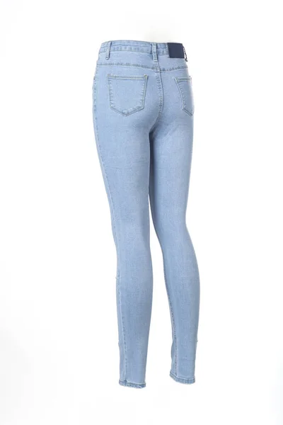 Jeans Azul Isolado Fundo Branco Close Vista Por Trás Manequim — Fotografia de Stock