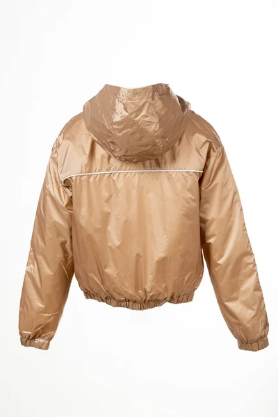 Chaqueta Impermeable Marrón Con Capucha Aislada Sobre Fondo Blanco — Foto de Stock