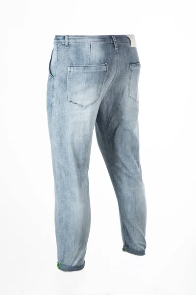 Calças Jeans Isolado Fundo Branco Jeans Azul — Fotografia de Stock