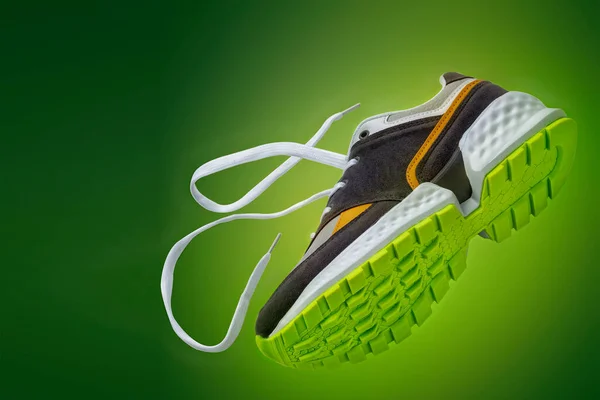 Sports Shoes Sports Sneakers Green Background Place Inscription Copy Space — Stock Photo, Image