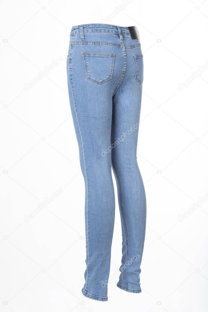 women's blue jeans, ghostly mannequin isolated on a white background