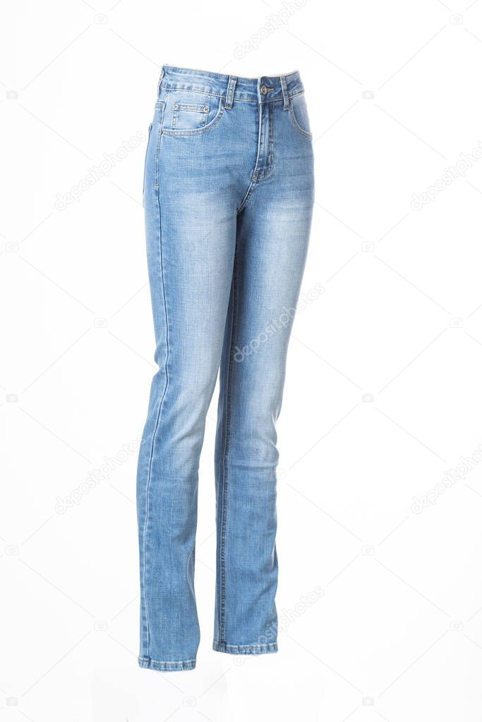 women's blue jeans, ghostly mannequin isolated on a white background