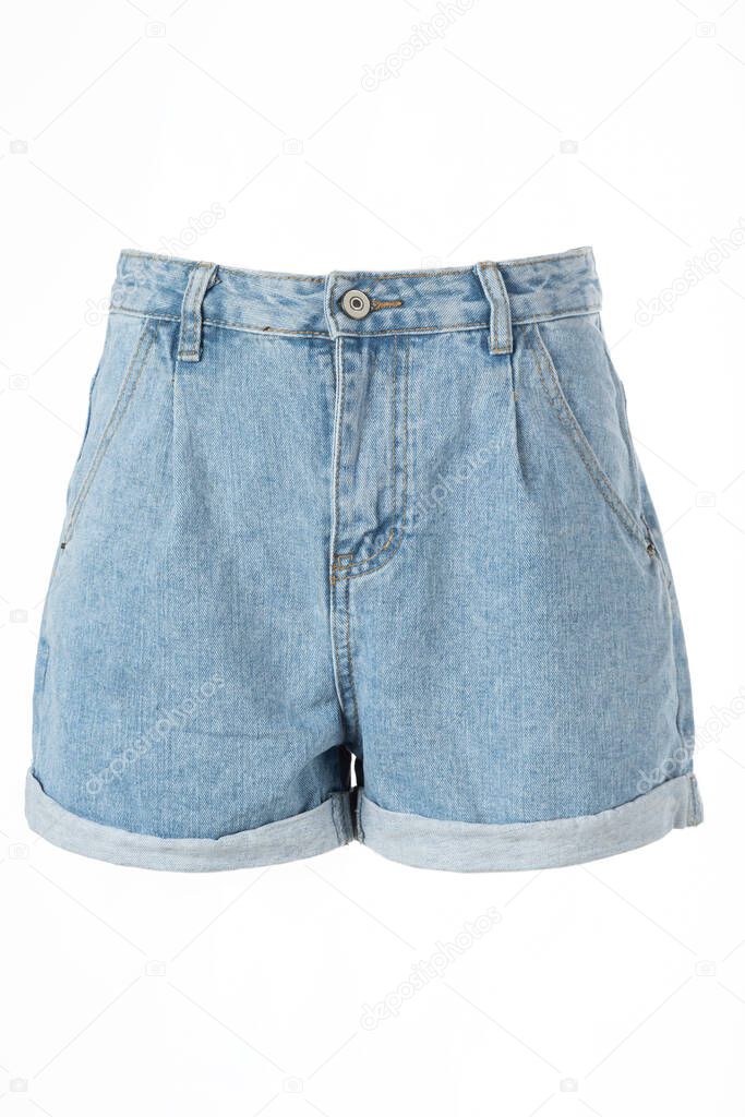 denim shorts isolated on a white background, blue jeans