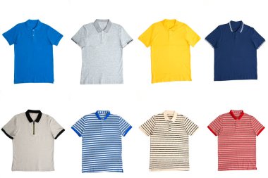 Beyaz arka planda izole edilmiş kısa kollu erkek gömleği, beyaz arkaplanda izole edilmiş sekiz kısa kollu gömlek.