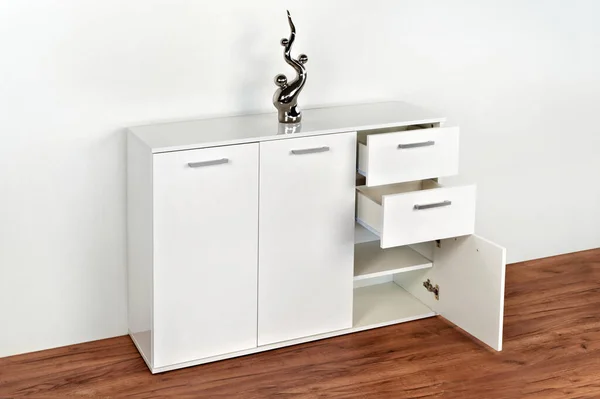 Stylish dresser on white background. Furniture for wardrobe room