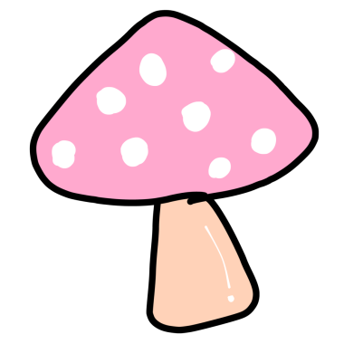 Cute pink mushrooms in cartoon style. Simple line art in a minimalist style. Suitable for use as stickers to decorate various graphic works.