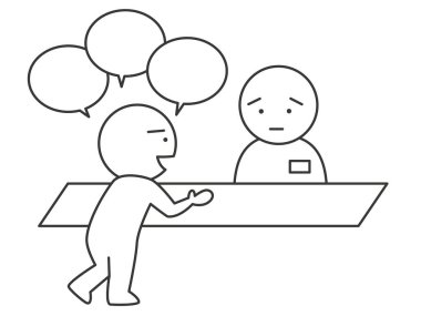 Bir müşterinin bir tezgahtarı sürekli taciz etmesi. Müşteri tacizinin basit çöp adam figürü çizimi.