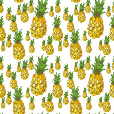 Ananas meyve beyaz zemin üzerine suluboya el çekilmiş seamless modeli. Duvar kağıtları, web sayfası arka planlar, yüzey dokuları, Tekstil için mükemmel. Elle çizilmiş illüstrasyon izole beyaz