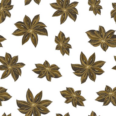 Anason yıldızlı tohum Seamless sonsuz modeli. Mevsimlik gıda arka plan. Baharat ve tat Mulled şarap kokteyl madde. Yemek ya da aromaterapi. El çizimi çekilmiş. Savoyar Doodle stili.