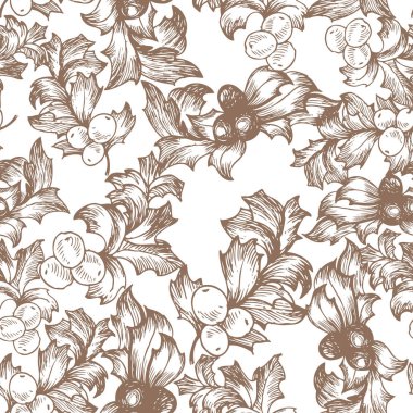 Mistletoe graphic illustration isolated on light background, vector seamless pattern medical plant, Floral ornament design texture for paper, package tea, cosmetic, wallpaper, textile, natural product