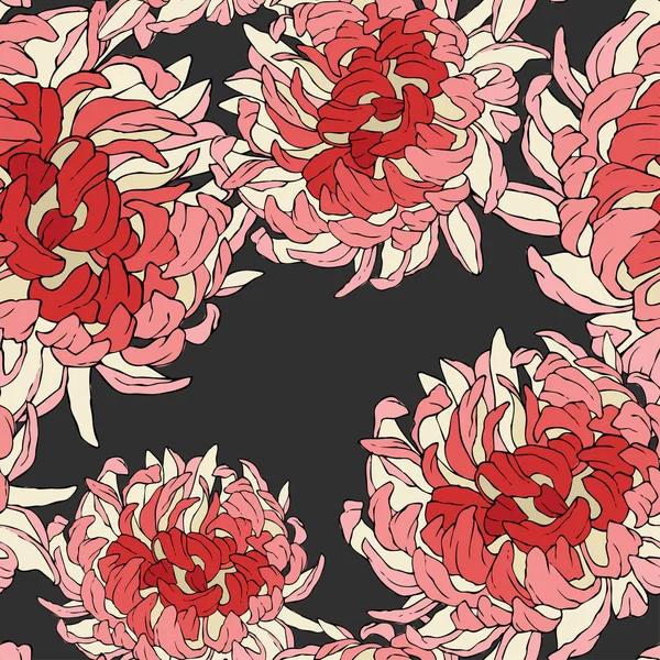 Papier peint floral vectoriel sans couture. Modèle vintage décoratif dans un style classique avec des fleurs chrysantemum. Ornement bicolore avec silhouette fleur crème sur fond noir. vecteur de dessin à la main — Image vectorielle