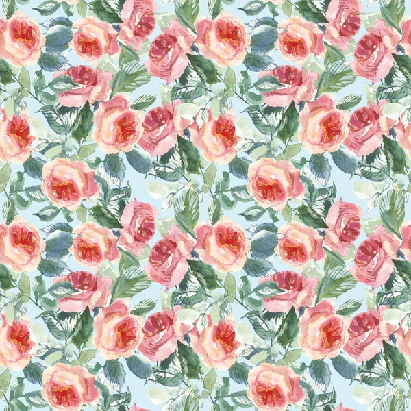 Varrat nélküli mintát vad rózsaszín rózsa virág és zöld levelek. Akvarell virágos illusztráció. Botanikai díszítőelem. Virág koncepció. Botanica koncepció. — Stock Fotó