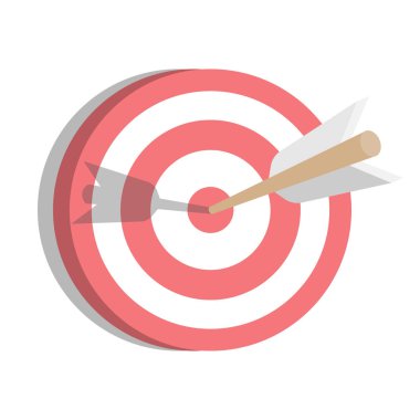 Bir ok ile bir hedef simgesi. Vektör çizim düz bir tarzda. Beyaz arka plan üzerinde izole.