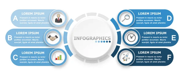 Infografías Seis Opciones Ilustración Abstracta Vectorial — Vector de stock