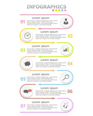 Infographics. Yedi seçenek. Vektör soyut çizim.