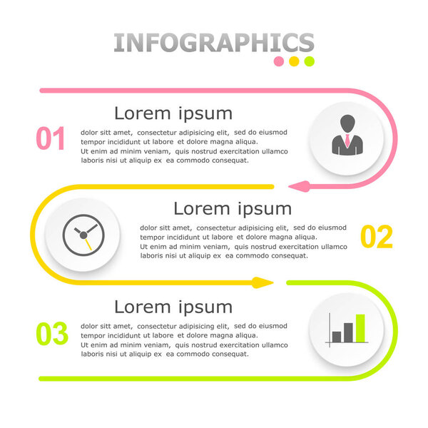 Vector abstract illustration. Infographics. Three steps.