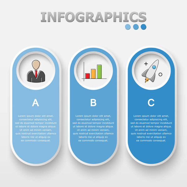 Vector abstract illustration. Infographics. Three steps.