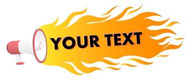 Hoparlör, megafon, megafon alevler bildirilecektir. Banner reklam, pazarlama iş için. Vektör çizim.