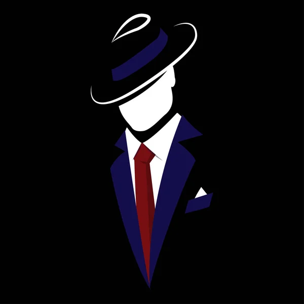 Ein Mann Mit Hut Und Businessanzug Mit Krawatte Vektorillustration — Stockvektor