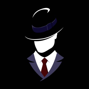 Bir kravat ile şapka ve iş elbiseli bir adam. Vektör çizim.