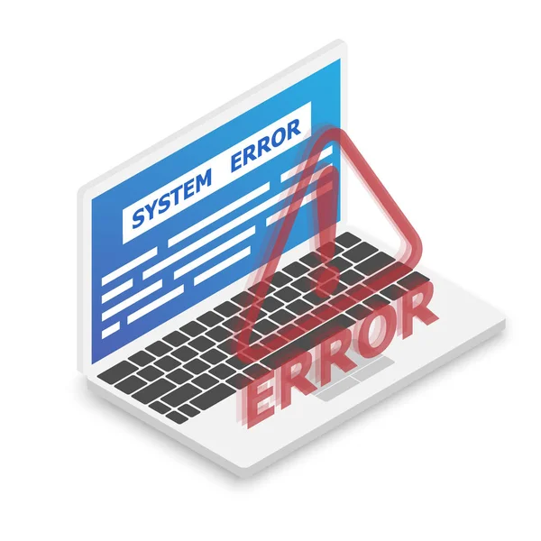 System Error Laptop Screen Blue Screen Isometric Vector Illustration — Stock Vector