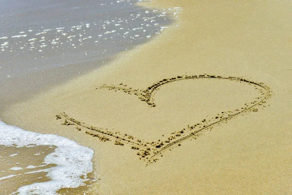 Heart Sand Washed Away Waves Shore Stock Photo