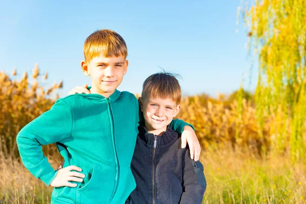 Zwei Brüder Umarmen Sich Der Natur Park — Stockfoto