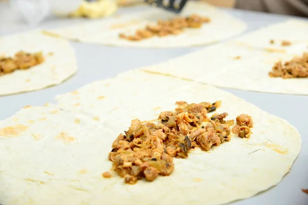 Fried Meat Shawarma Pita Bread — Stock Photo, Image