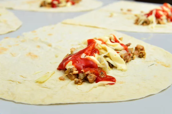 Cooking Turkish Shawarma Home — Stock Photo, Image