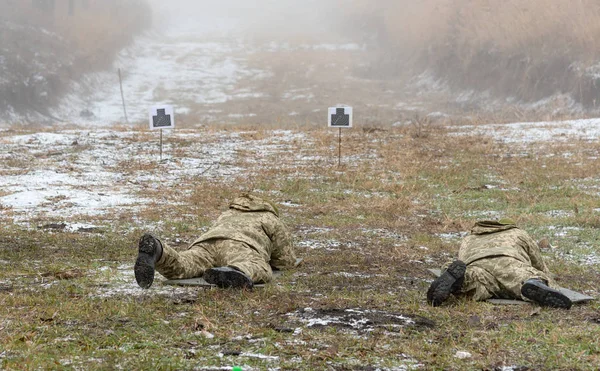 Vojáci Výcviku Střílet Místě Jsou Terčem Střelby Cíle — Stock fotografie