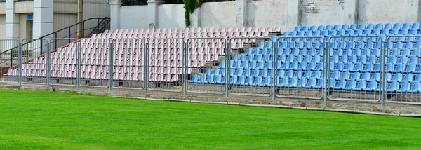 Panorama Foto Sæder Til Fans Fodbold Sport Tomme Pladser Tribunen - Stock-foto