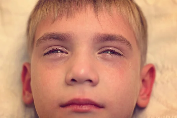 Enfant Colère Triste Malheureux Crier Pleurer Problème Enfant Avec Tête — Photo